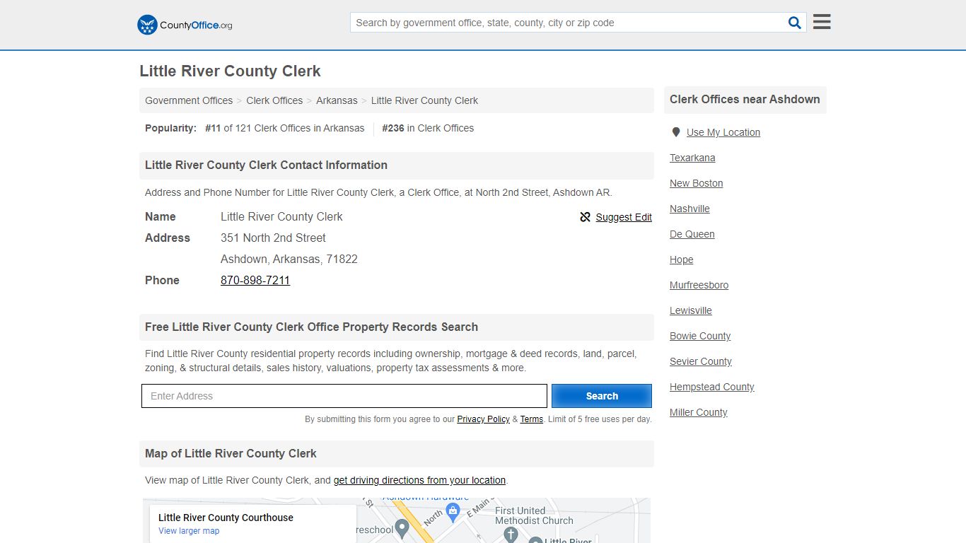 Little River County Clerk - Ashdown, AR (Address and Phone)